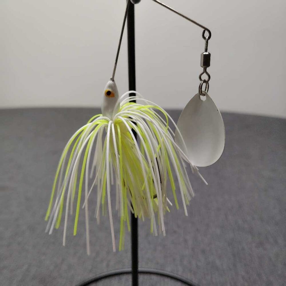 Tandem Blade Spinnerbait Lure White Yellow Green Skirt Bass Fishing Tackle NWOT